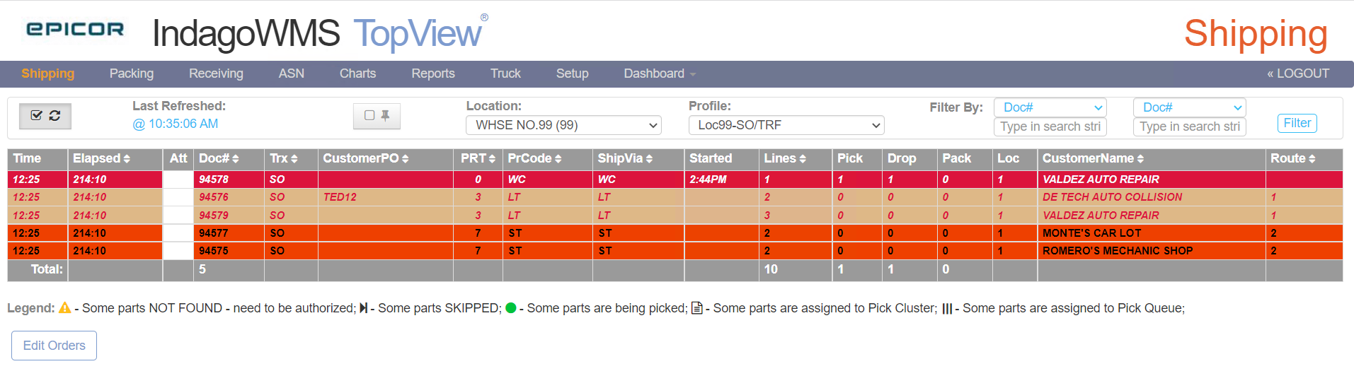 screenshot of Epicor Indago WMS